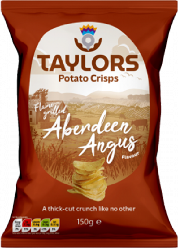 Flame Grilled Aberdeen Angus Potato Crisps 150g Tüte - Kartoffelchips mit Flammengegrillten Aberdeen-Angus-Geschmack aus Schottland von Taylors Snacks